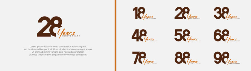 anniversary logotype set. vector design brown and orange color can be use for special moment
