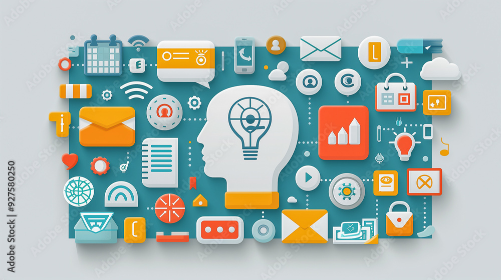 Poster creative mind and technology icons representing digital concepts..