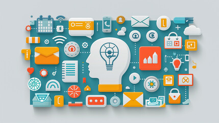 Creative Mind and Technology Icons Representing Digital Concepts..