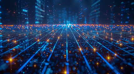 Obraz premium Futuristic Digital Grid with Glowing Data Points..