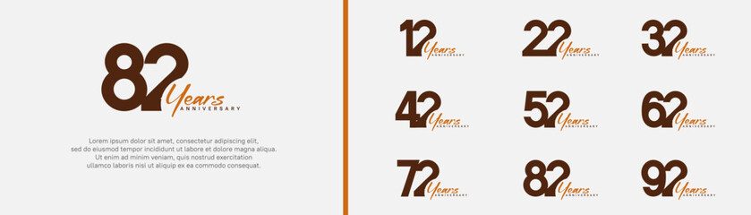 anniversary logotype set. vector design brown and orange color can be use for special moment