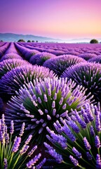 Naklejka premium lavender field at sunset