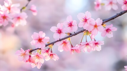 Obraz premium Delicate Pink Cherry Blossoms in Full Bloom