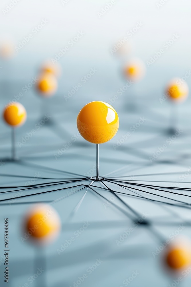 Aufkleber conceptual image of interconnected orange pins on a network. this visual represents connection, netw