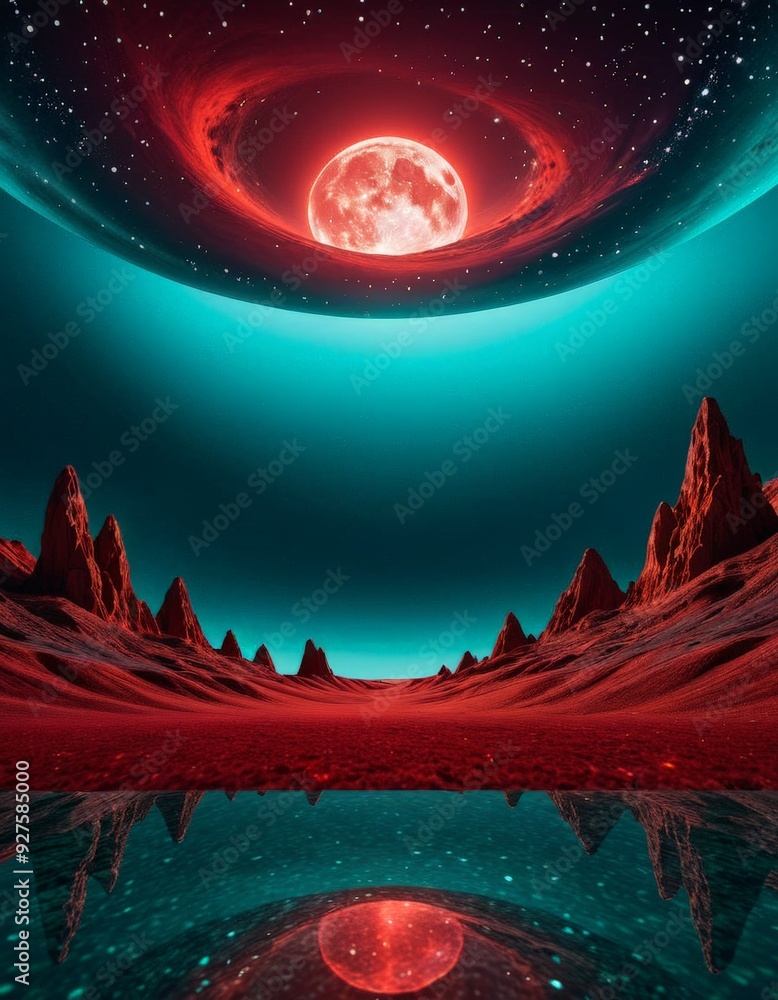 Poster red planet with moon in the background