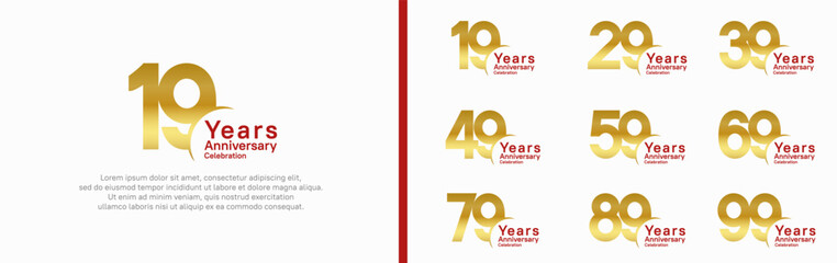 anniversary logotype set. vector design gold and red color can be use for special moment