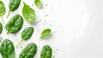 Obraz premium Creating a Natural and Elegant Frame from Fresh Spinach Leaves on a Crisp white background 