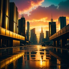 city street with puddle in the middle