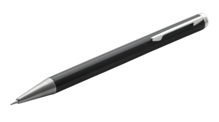 A sleek black pen with a silver clip, designed for writing and note-taking. isolated on white background isolated on white background. transparent background