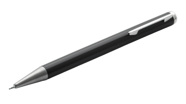 A sleek black pen with a silver clip, designed for writing and note-taking. isolated on white background isolated on white background. transparent background