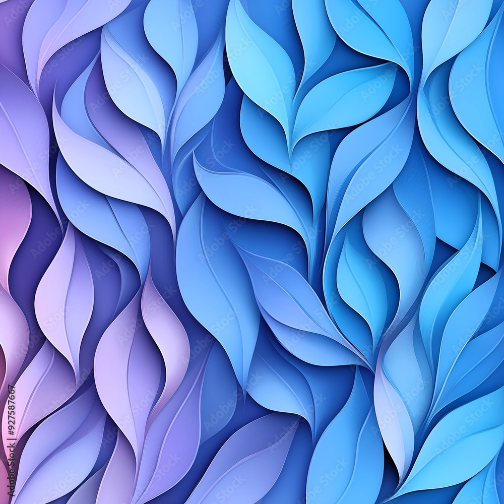Poster a blue and purple leafy pattern that is very intricate and detailed. the colors are vibrant and the 