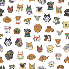 Seamless pattern with cute dogs. Vector illustration. Cartoon style.