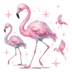Naklejka premium Flamingo with pink glitter shiny clipart transparent background