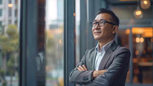 Thoughtful Businessman Looking Out Window