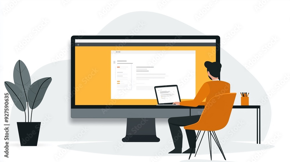 Poster freelancer working on a computer desk.