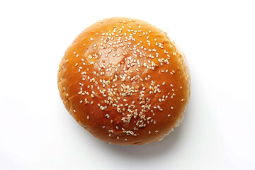 hamburger round bread bun with sesame, isolated  on white background, top view