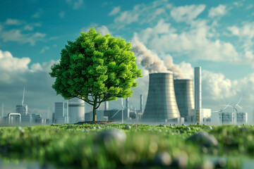Obraz premium power plant with tree, green industry eco power for sustainable