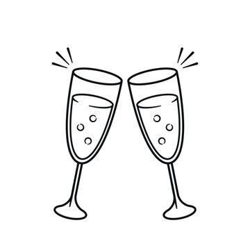 recommend clip art: Two Champagne Glasses Clinking Together In Celebration. Vector Doodle Illustration Perfect For Festive Invitations