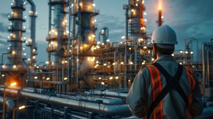 high-quality oil refinery image , realistic oil and gas plant photo , industrial engineer at work photo , oil refinery plant equipment details