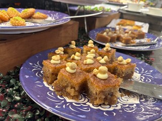 Different tasty desserts on table. Buffet service