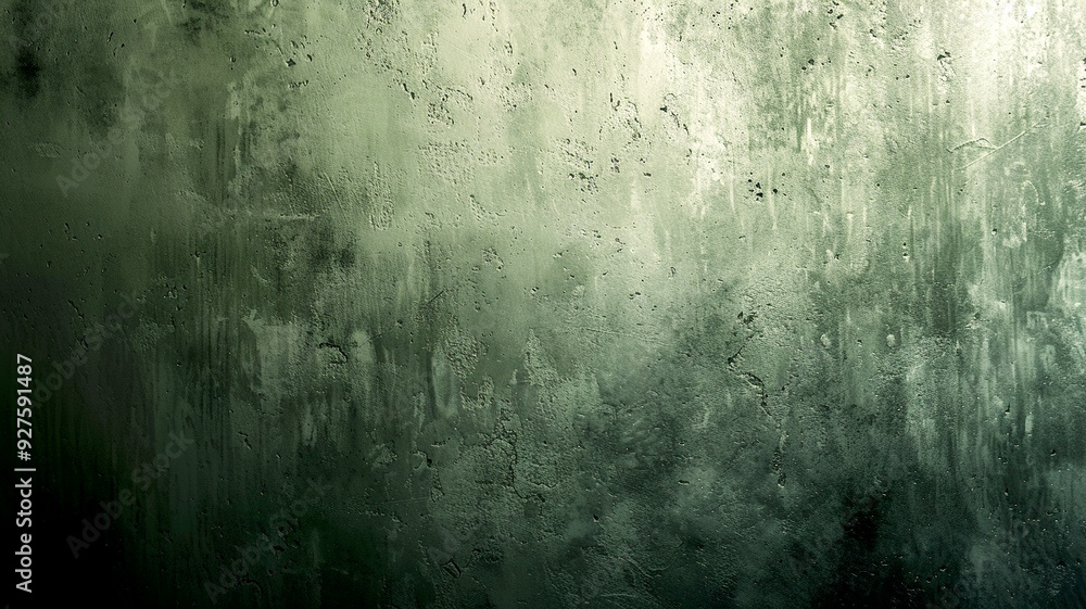 Poster textured concrete wall with a gradient of green and gray colors illuminated in a soft light