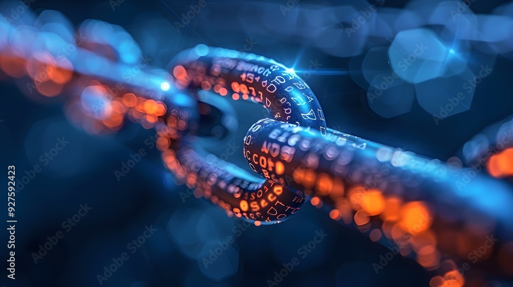 Poster digital chain link with bokeh lights.