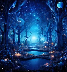 Fototapeta premium forest with lake and lots lights