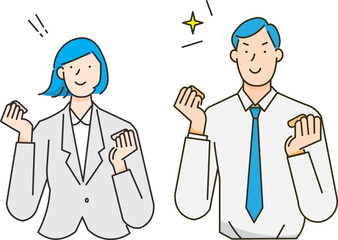Gut-pose - employee - upper body - simple vector illustration of a successful businessman and woman