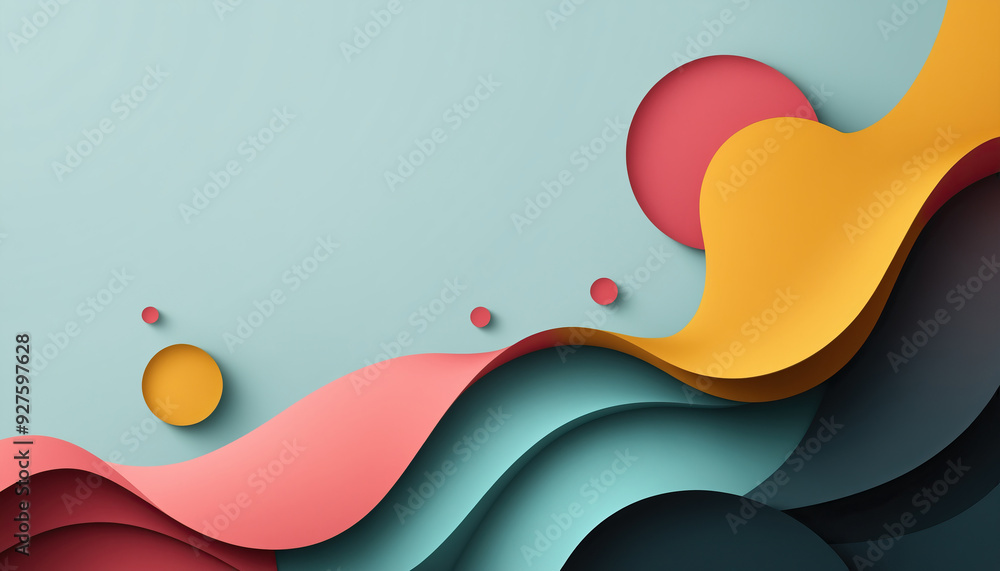 Aufkleber 3d abstract colorful paper cut art design background with wavy layers and floating circles