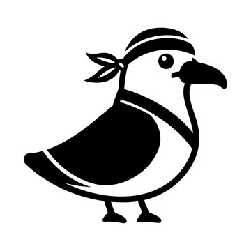 recommend clip art: Black silhouette seagull wearing a bandana icon and vector illustration isolated on white