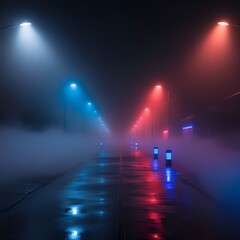 Abstract Night Street with Neon Lights and Fog Background