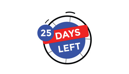 25 days left Countdown number banner templates. time icon. Vector Illustration 