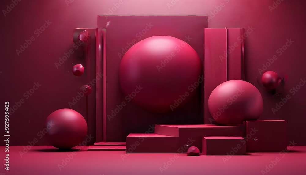Poster red sphere and some boxes on background