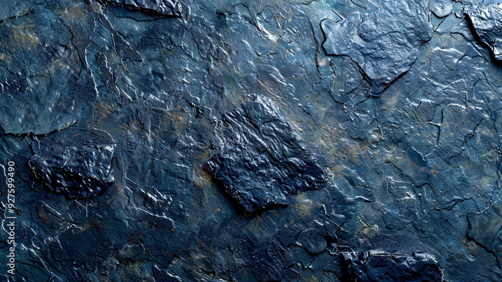 Poster textured dark stone surface with intricate patterns and varying shapes in natural light
