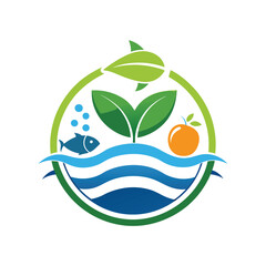 Aquaponics nature emblem ecology friendly mascot logo design icon vector illustration