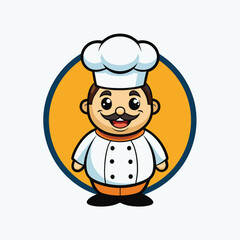 Cute cartoon chef cook mascot logo design icon vector illustration