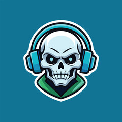 Gamer skull head with headphones mascot logo design icon vector illustration