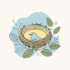 Hand drawn bird nest floral design mascot logo icon vector illustration