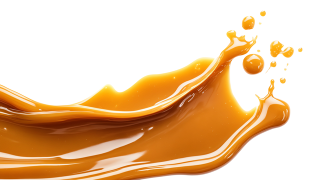 High-resolution image of caramel splash isolated on white background. Perfect for food and beverage advertisements or artistic compositions.
