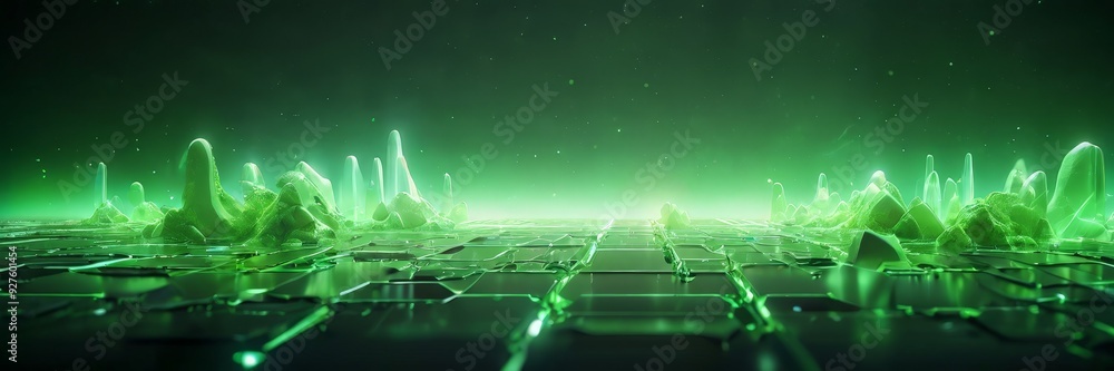 Poster computer keyboard with glowing green lights
