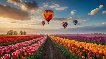 Fototapeta premium Beautiful fields of colorful tulips in the Netherlands