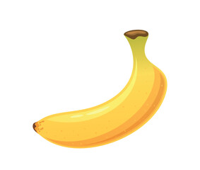 Cartoon Vector Illustration Shows A Single, Perfectly Ripe Yellow Banana With A Smooth And Glossy Surface