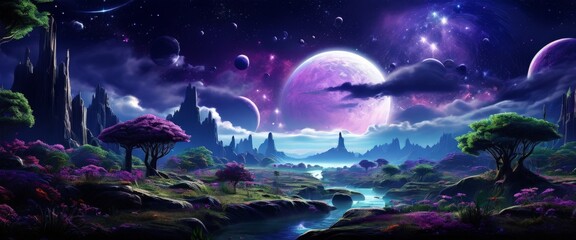 Fototapeta premium fantasy landscape with river and trees