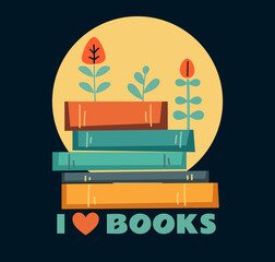 Pile of book i love read concept. Vector graphic design illustration element
