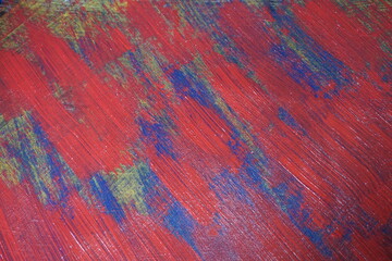 Grungy paint brush mixed color splash texture background, Red and green mixed color paint splatter pattern surface, Rusty colorful paint brush backdrop