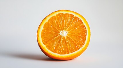8. "A vibrant image of a sliced orange isolated on a pristine white background, showcasing its high vitamin C content