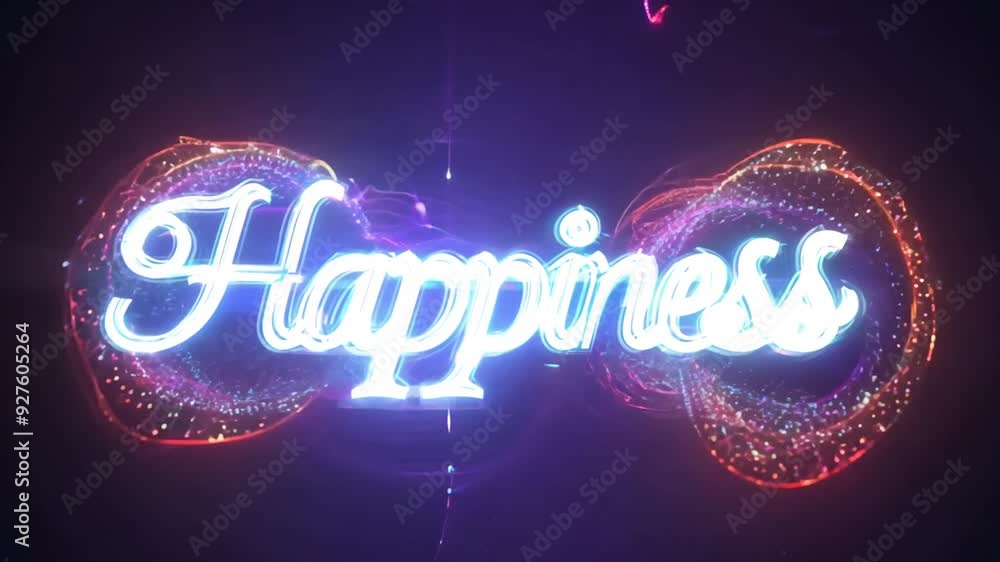 Poster concept of happiness illuminated with colorful lights at night generative ai