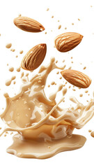 Fototapeta premium Almonds Splashed in Creamy Liquid with Dynamic Action Effect.