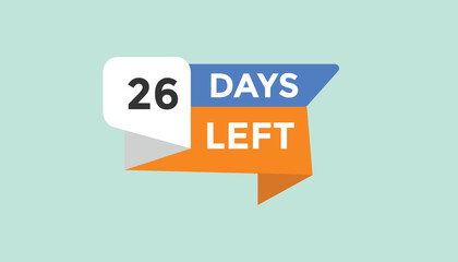26 days left Countdown number banner templates. time icon. Vector Illustration