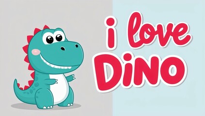 Cute green baby dinosaur cartoon character with big eyes and toothy grin